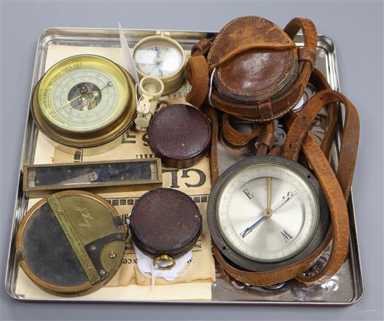 A Cruchon & Emons WWI pocket compass, 1916, in leather case and seven other items,